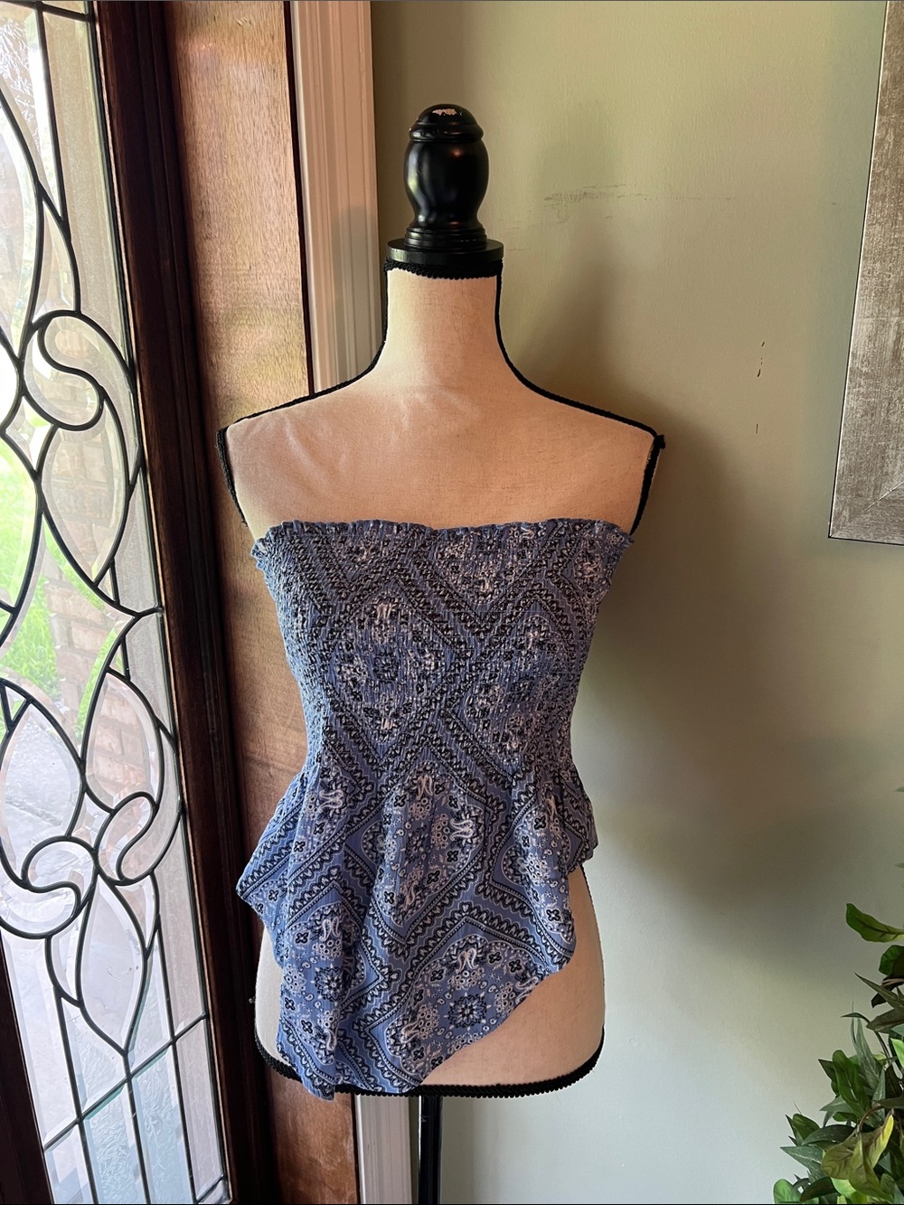 New Look Blue Paisley Strapless Smocked Peplum Camisole